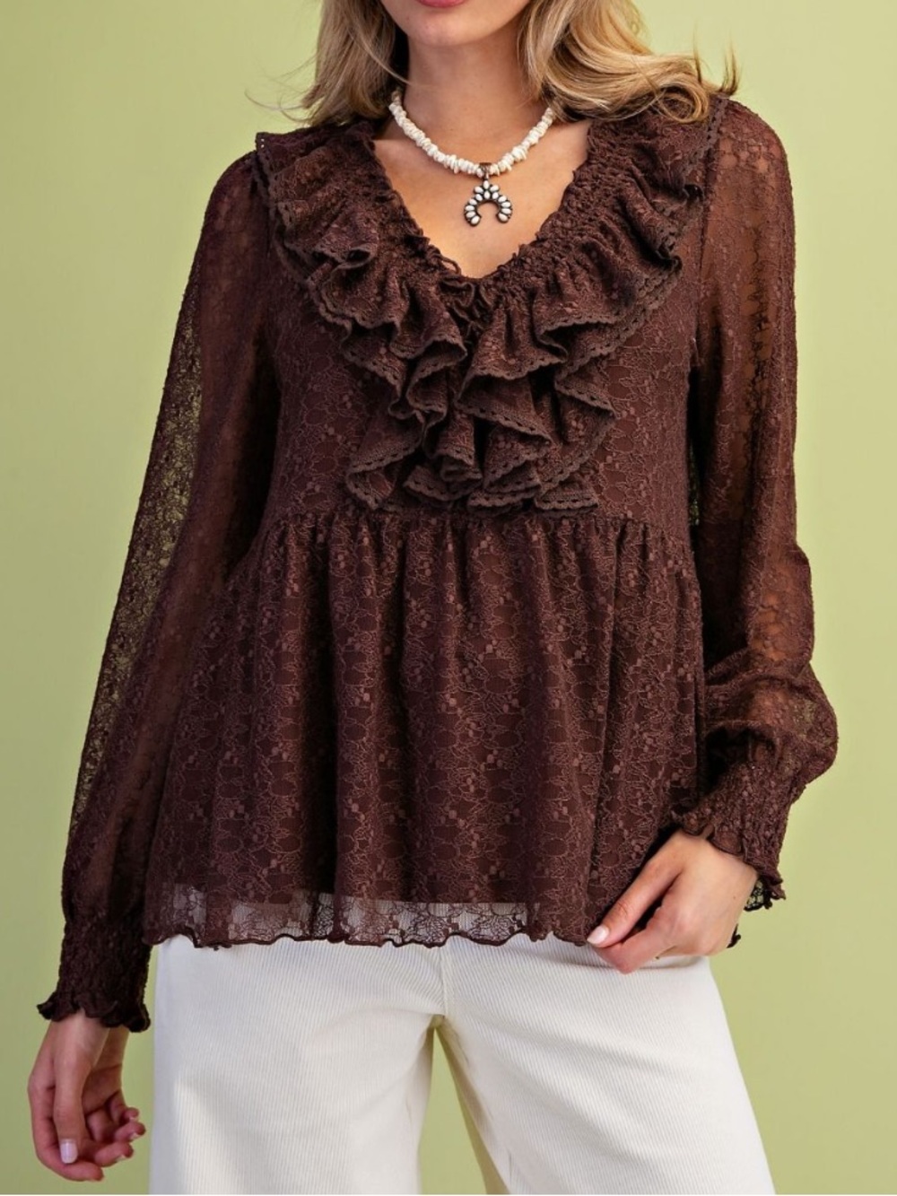 Easel Lace Brown Ruffle Top Boho Fall Chocolate